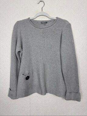 Habitat Gray Cotton Knit Sweater Women’s Medium Lagenlook Oversized Artsy Pocket